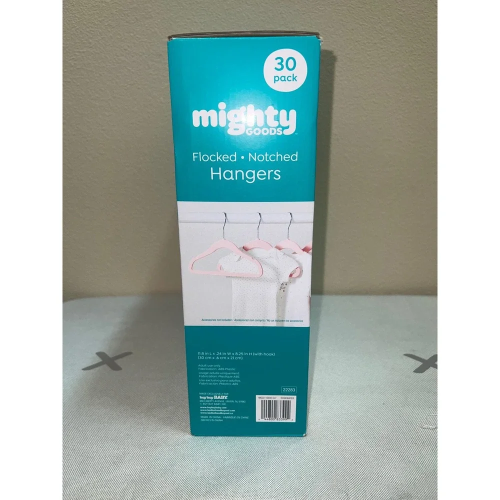 Mighty Goods 30 Pack Baby Flocked Notched Hangers Rosewater Pink Space Saving